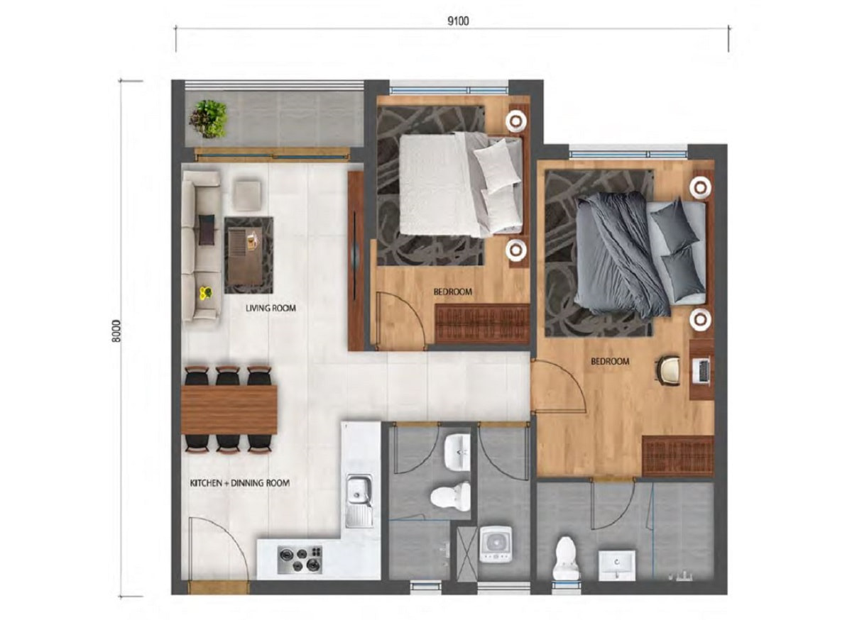 căn hộ 2pn loại 1 safira khang điền