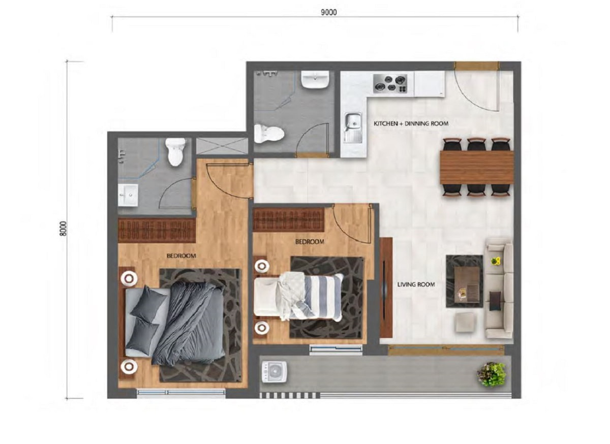 căn hộ 2 pn loại 2 safira khang điền