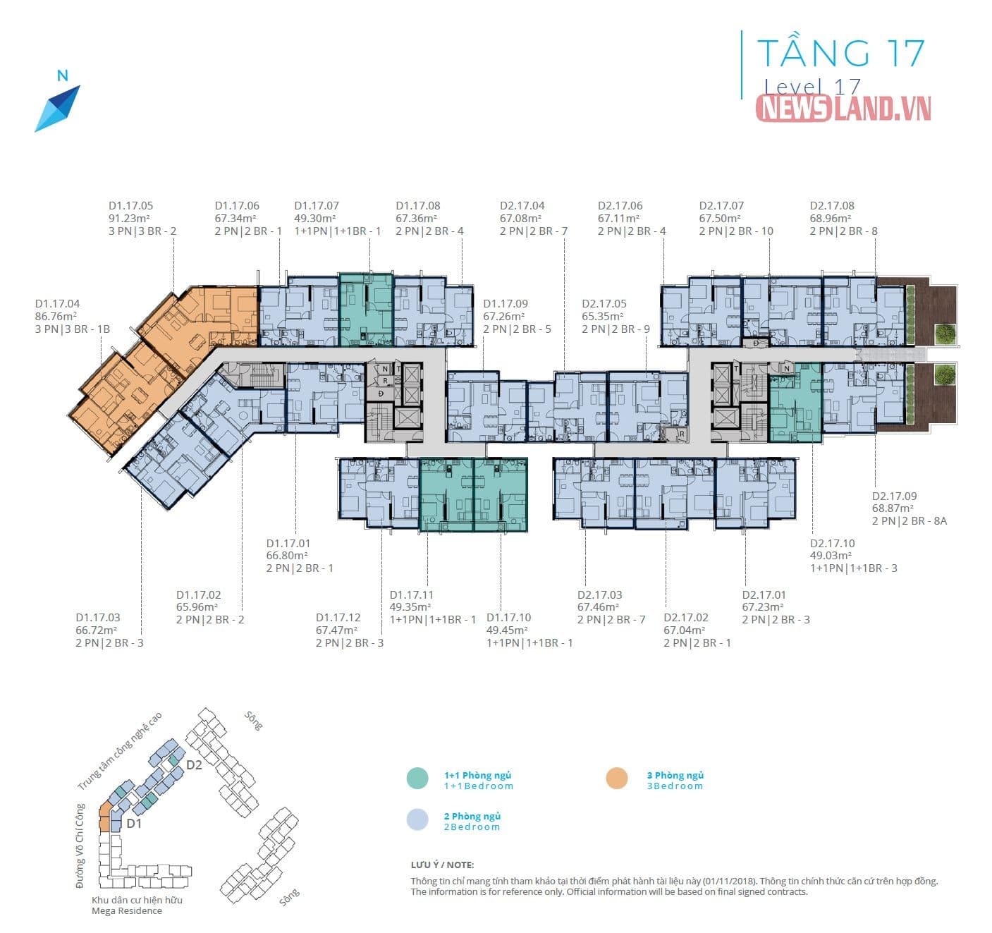 Mặt bằng tầng 17 block D Safira