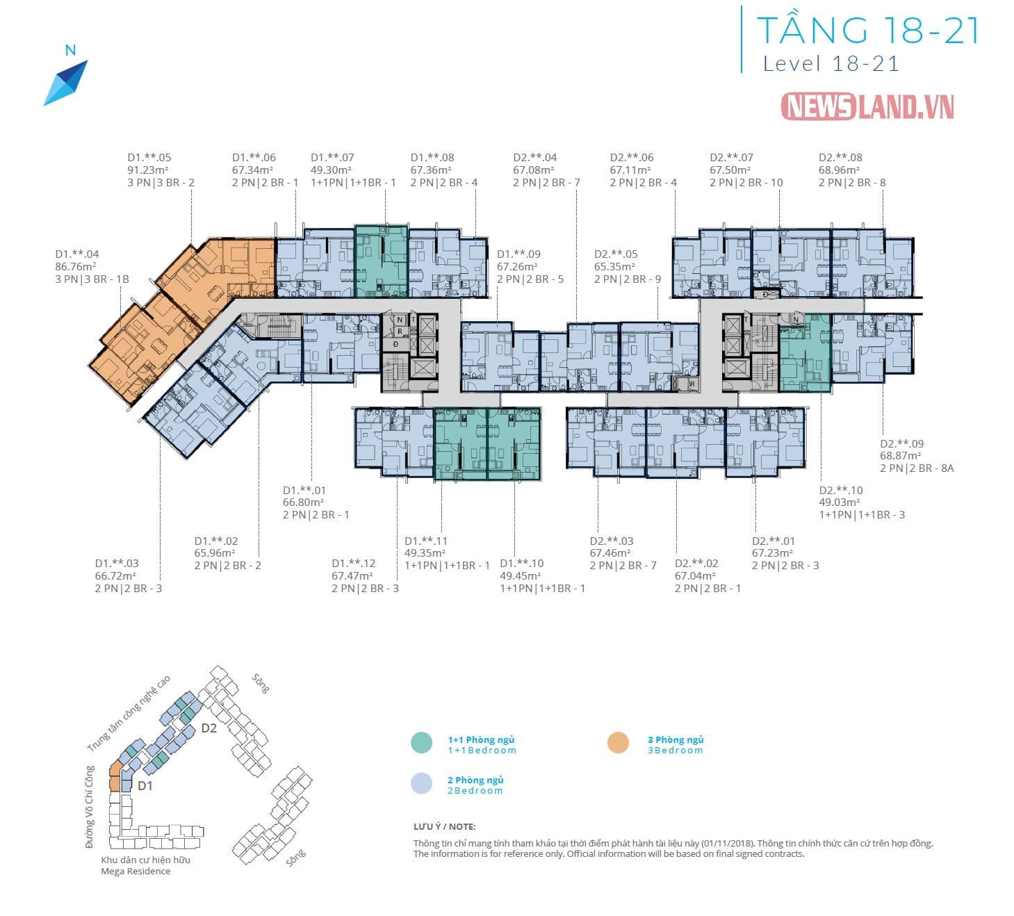 Mặt bằng tầng 18-21 block D dự án Safira Khang Điền