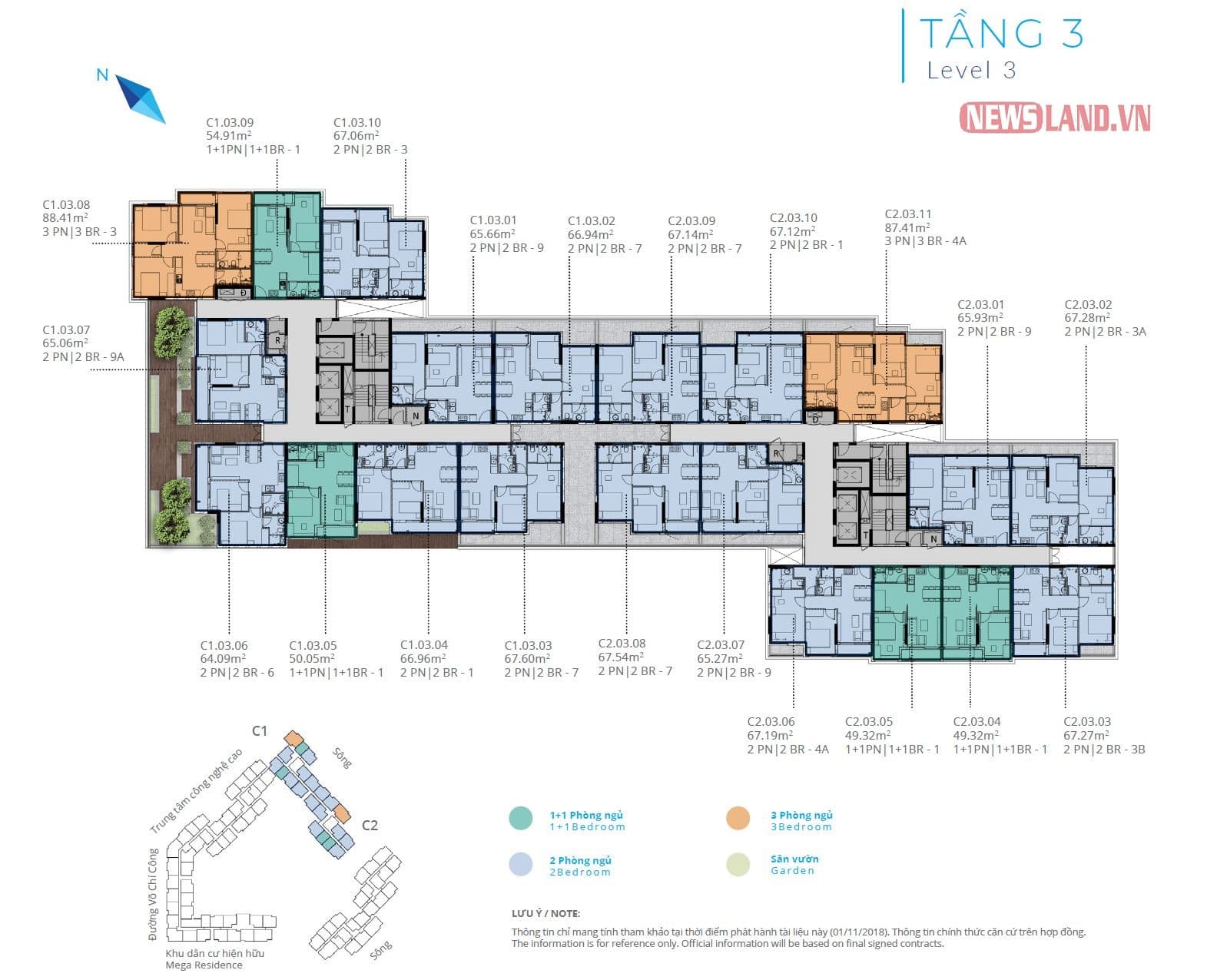 mặt bằng tầng 3 block C Safira