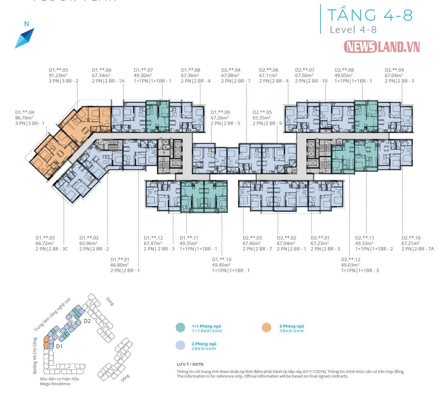 mặt bằng tầng 4-8 Block D Safira Khang Điền