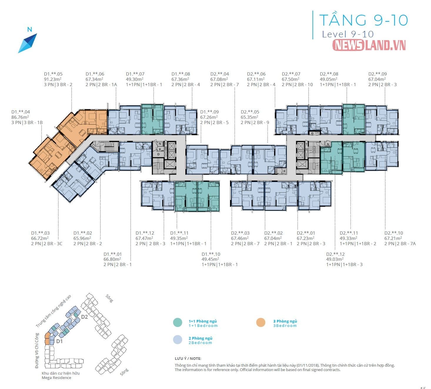 Mặt bằng tầng 9-10 block D Safira 