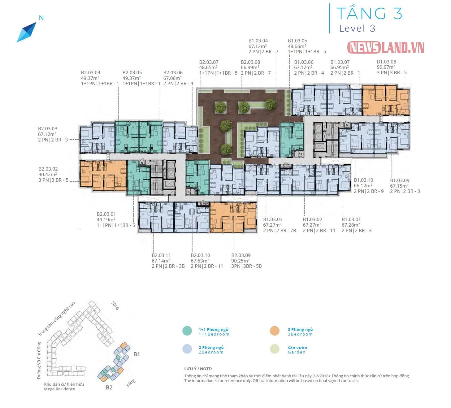 mặt bằng tầng 3 block C Safira Khang Điền