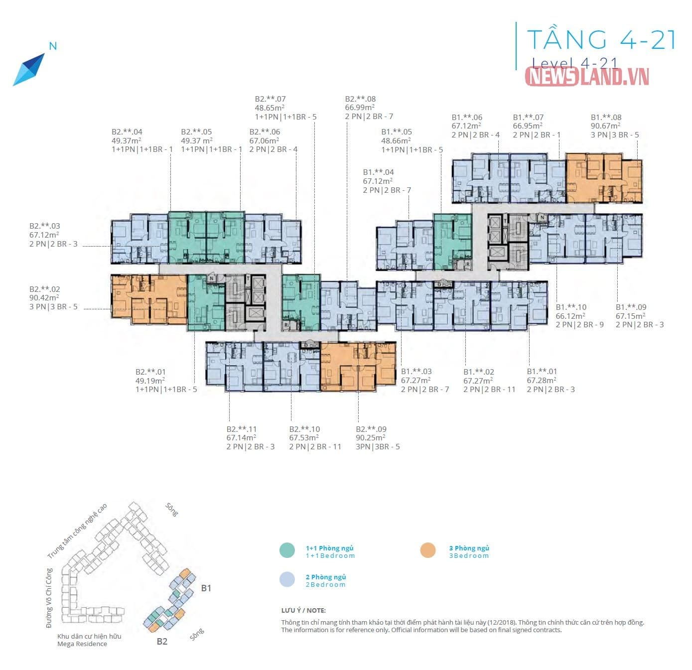 Mặt bằng từ tầng 4-21 block B Safira