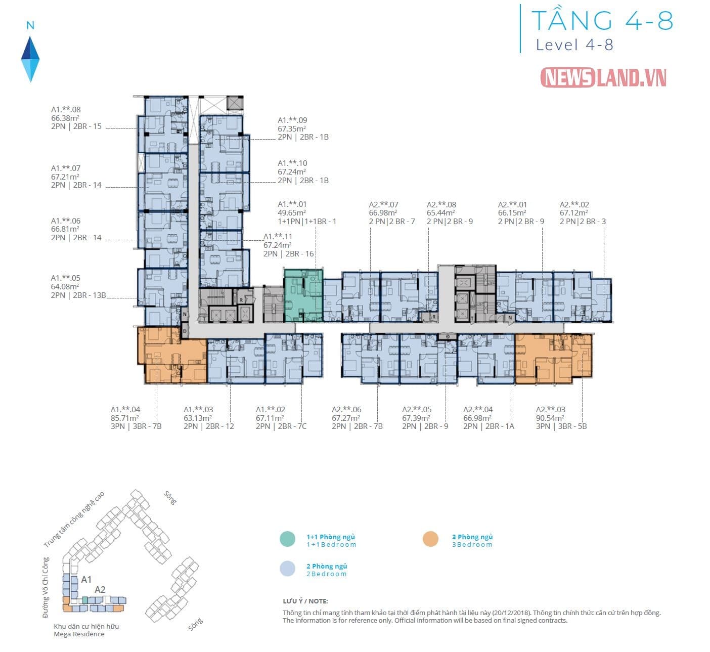 mặt bằng tầng 4 đến tầng 8 block A safira Khang Điền